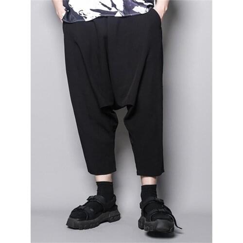 Spring and summer street solid color dark black design hip-hop loose harem pants hip hop large-scale flying squirrel pants male