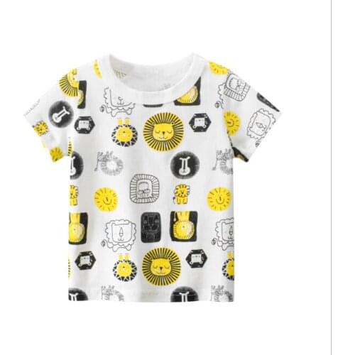 Kids Baby Boys T Shirts Cartoon Lion Head Printing Short Sleeve Pullover Cotton Tops Outfits 1-9 Years Toddler Kids Boy Tee Tops