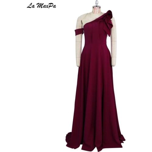 One Shoulder Purple Crepe Long Bridesmaid Dress CMT111