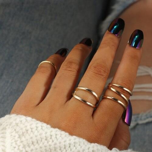 Docona Gothic Geometric V Rings for Women Punk Gold Metal Finger Midi Ring Set Fashion Jewelry Anillos Accesories 5pcs/set 6057