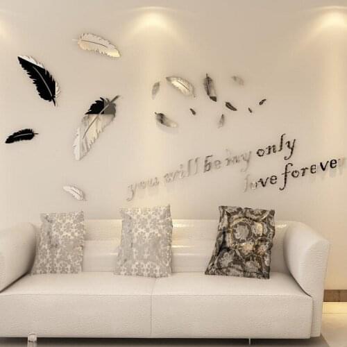 Home decoration wall stickers 3D crystal acrylic feather poster picture wall art DIY self-adhesive living room bedroom Wallpaper