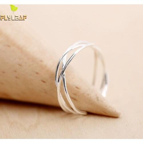 Flyleaf 100% 925 Sterling Silver Line Winding Shape Open Rings For Women Creative Design Lady Fashion Jewelry