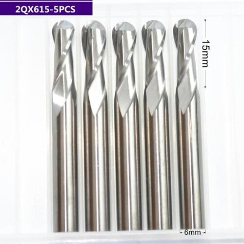 6mm*15mm,5pcs,Free shipping 2 Flutes Ball Head End Mill,CNC milling Cutter,Solid carbide Woodworking relief Bit,wood Cutter