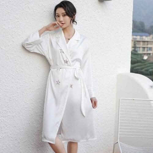 Casual Women Robe Faux Silk Print Kimono Gown Turn-down Collar Sleepwear Nightwear Loose Home Clothes Lounge Wear Bathrobe