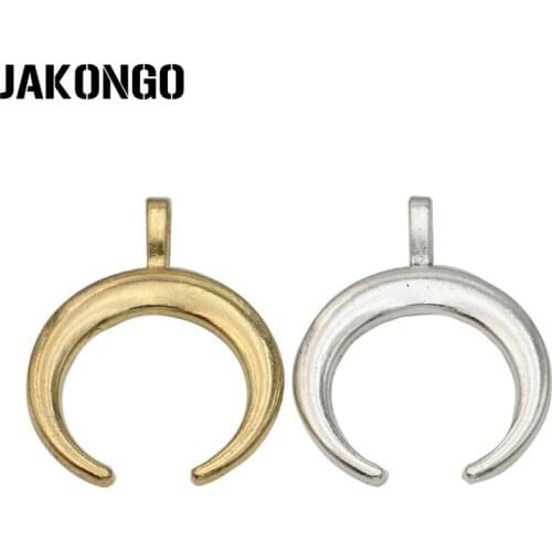 JAKONGO 10pcs Tibetan Silver Plated Horn Charms Pendants for Bracelet Accessories Jewelry Making Handmade 26mm