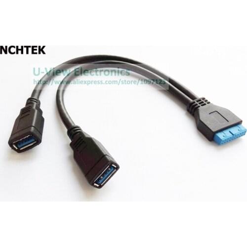 NCHTEK Dual USB3.0 Ports Female To Motherboard 20Pin Box Header Adapter Cable, USB3.0 Joiner Cable About 20CM/Free Shipping/2PCS