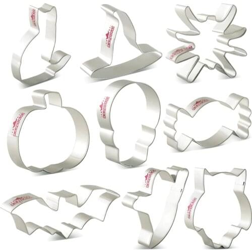 KENIAO Halloween Cookie Cutter Set - Skull, Pumpkin, Witchs Hat, Ghost, Candy, Bat Biscuit Fondant Molds - Stainless Steel