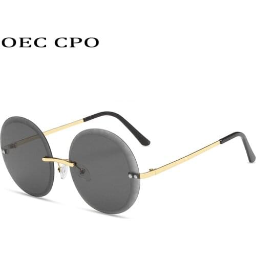 OEC CPO Rimless Round Sunglasses Women Brand Designer Fashion Black Sun Glasses Female Retro Framless Shades Lunette De Soleil