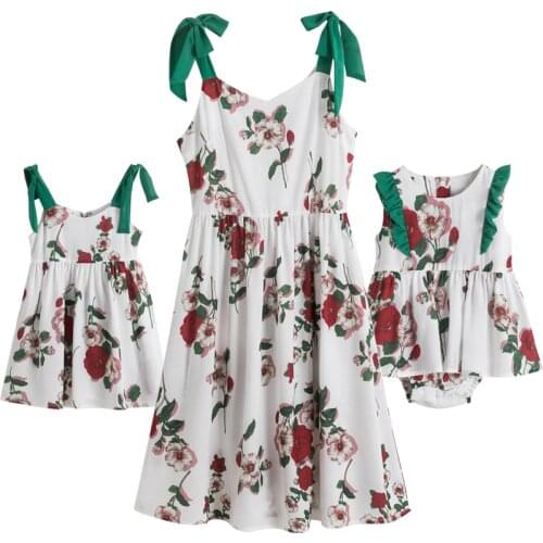 Summer Flower Print Mother and Daughter Dresses Evening Party Sleeveless Mom and Me Outfits for Family Matching Clothes