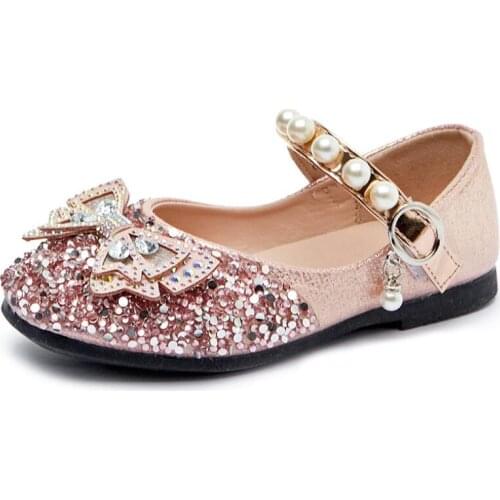 Girls summer Shoes PU leather flat Fling Princess Glitter rosette Baby Dance Shoes Kids Sandals Children Wedding Rhinestone shoe