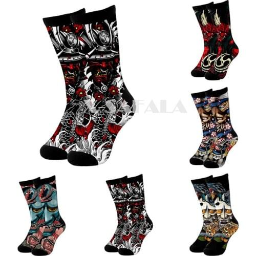 Samurai Tattoo Art 3D Fashion Long Socks Cycling Casual Novelty High Socks Men Women Cotton Funny Colorful Leg Calf Cotton-15