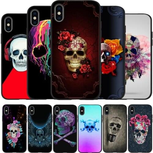 Fashion Cool Skull Art black Silicone Phone Case For iPhone 12 XR XS Max 5 5S SE 2020 6 6S PLUS 7 8 X 11Pro Max 11 Cover