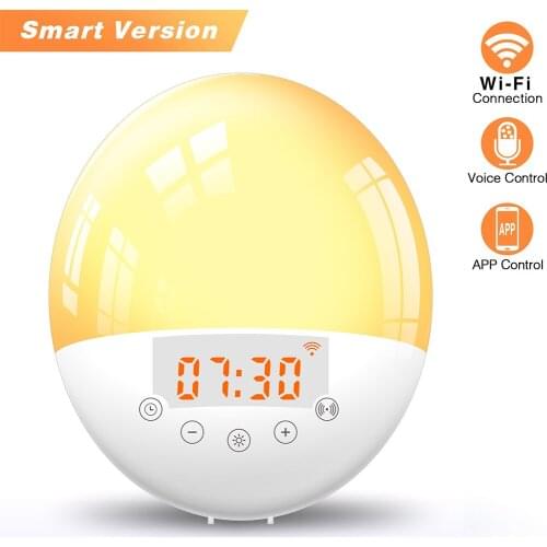 Multi-function Voice Control LED Alarm Clock USB Digital WiFi Smart Clock Adjustable FM Radio Wakeup Alarm Colorful Night Light