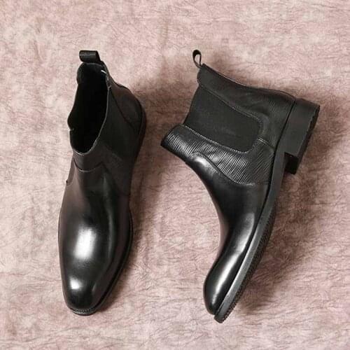 Sipriks 2020 Autumn Winter Genuine Leather Chelsea Boots Black Mens Classic Slip On Shoes Anti-Slip And Wear-Resistant High Heel