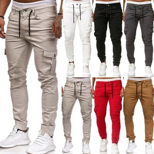 Mens Skinny Cargo Combat Work Trousers Joggers Slim Fit Bottoms Casual Pants