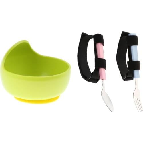 3pcs Hand Tremors Arthritis Elderly Utensil Eating Aid Spoon Fork Bowl Set