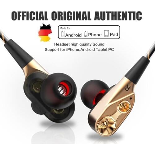 Dual Driver Earphones Stereo Bass HIFI Monitor Earbuds Handsfree With Mic Sport Running Headset for iPhone Samsung Xiaomi Phones
