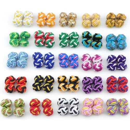Novelty Silk knots CufflinksMixed Three Colors DIY Braided Handmade Elastic Double Rope Ball Cuff Links For Men Gift NO.21-31