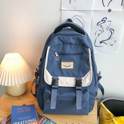 New Buckle Badge Women Backpack Candy Color Fashion Cute Schoolbag Shoulder Student Bag Teenage Girls College Ins Backpack