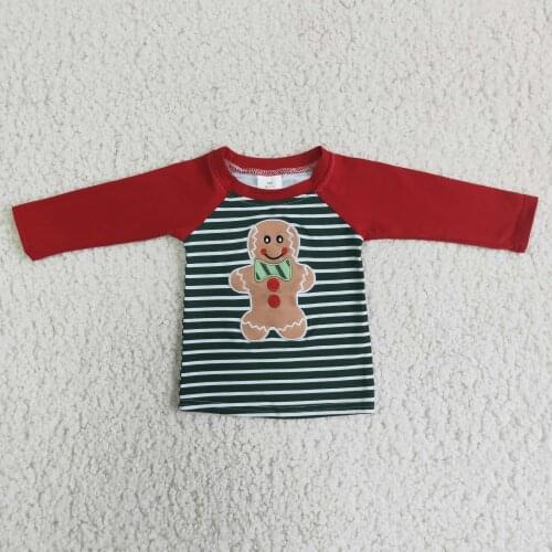 Fall Winter Gingerbread Boys Green Striped Long-sleeved Jacket No Minimum Order Quantity
