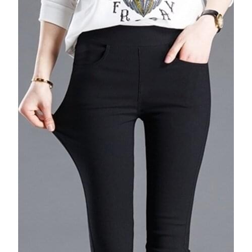Autumn Women Elastic Slim Capris Pencils Pants High Waist White Black Skinny leggings Long Trousers Ladies Large Size S-3XL