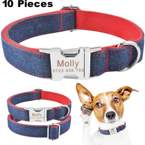 Free Engraved Dog Collars Dogs Pets Accessories Red Floral Small Large Pet Personalized Dog Collar Puppy Tag Name 10 Pieces