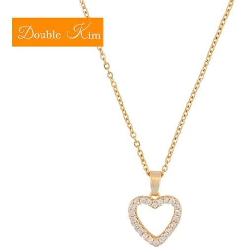 Love Heart Zircon Pendant Necklace Titanium Stainless Steel Gold Chain Necklace Inlaid Zircon Fashion Trendy Women Jewelry Gift
