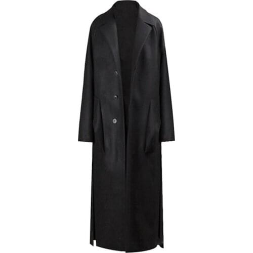 Mens new autumn/winter woolen long coat with shoulder and back pleats, loose and large size new coat