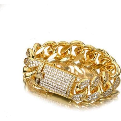 316L Stainless Steel High Polished Miami Cuban Chain Bracelet Men Women Hip Hop Bling Fully CZ Cubic Zirconia Rapper Bangles