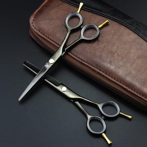 Professional Japan 440c 5.5 '' Black Two-tailed hair scissors haircut thinning barber hair cutting shears hairdresser scissors