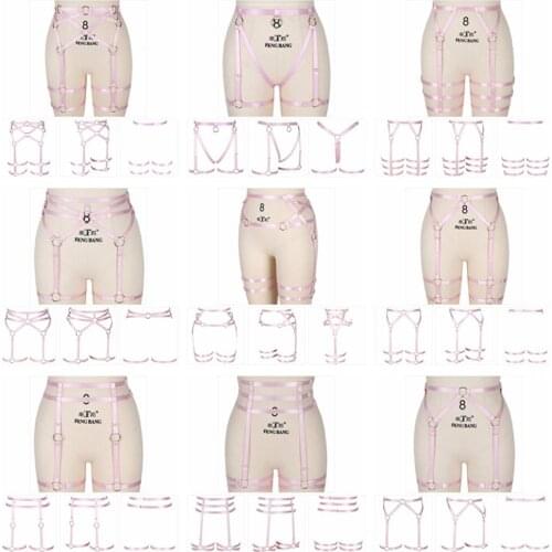 Pink Bondage Harness For Women Gothic Accessories Leg Garter Belt Body Sexy Lingerie Elastic Suspender Strap Underwear Stocking