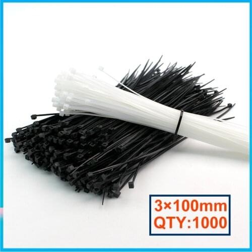 3*100mm 1000Pcs/Pack Self-locking Nylon Plastic Cable Tie Zip Ties Wire Wrap 1.8mm Width Hardware Cable