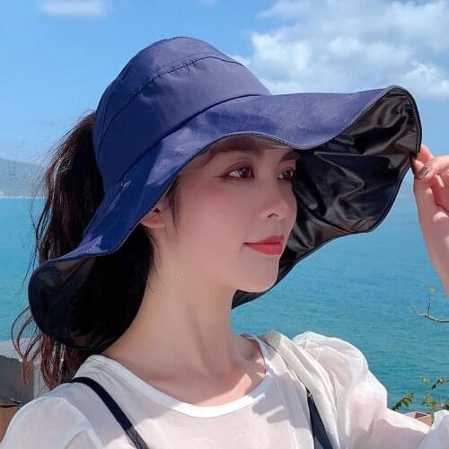 Summer Foldable Bucket Hat For Women Fashion Bow Sun Hats UV Protection Beach Cap Ladies Empty Visor Hat Wide Brim Panama Cap