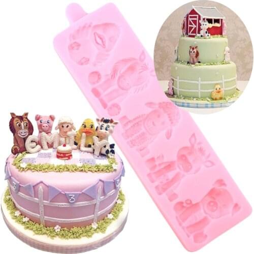 Animals Silicone Mold DIY Baby Party Cupcake Topper Fondant Cake Decorating Tools Lion Sheep Candy Clay Chocolate Gumpaste Mould