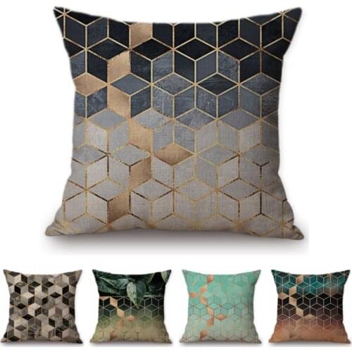 Modern Nordic Decoration Art Geometric Cubes Colorful Sofa Throw Pillow Cover Pink Green Plant Black White Chair Cushion Cover