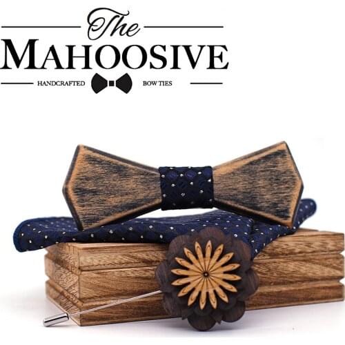 Old colored Vantage Wooden Hollow Wood Bow Ties Bowtie With Pocket Square Brooch For Men Christmas Gift Set With Box Ties