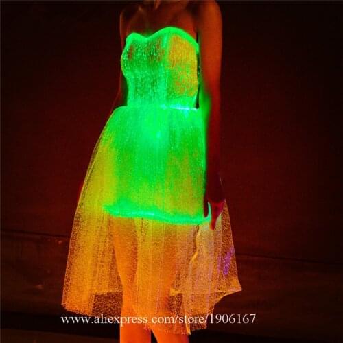 Led Luminous Fiber Optic Party Evening Dress Colorful Led Light Up Stage Performance Event Costume Led Illuminated Wedding Dress