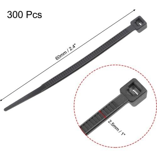 Uxcell 300 pcs Cable Zip Ties 60mmx2.5mm Self-Locking Nylon Tie Wraps Black Single-use Locking Flexible Cable Tie
