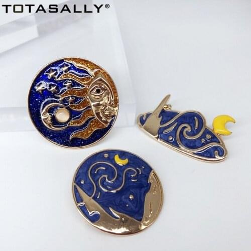TOTASALLY Vintage Women Brooches Pins Cute Blue Enamel Planet Sun Cloud Brooch for Girls Costume Jewelry Accessories dropship