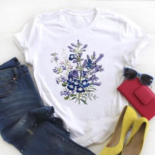 2020 Women T-shirt Floral Graphic Top Female Tshirt Summer Wild Plant Tees Ladies Tshirts Short Sleeve Streetwear White Clothes
