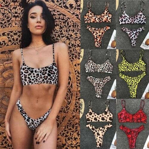 Women Sexy Leopard Bikini Set Push-up Padded Bra Swimsuit Triangle Bathing Suit 2Pcs Swimwear Beachwear