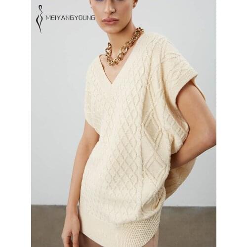 MEIYANGYOUNG Oversized Causal Knitted Vest Female Sleeveless Sweaters V Neck Womens Sweater Vest Ladies Waistcost Knitting Tops
