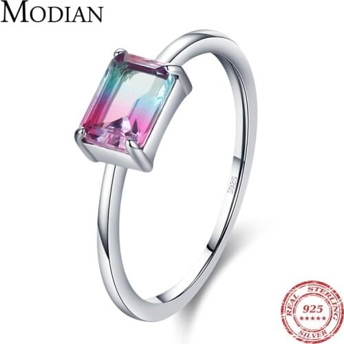 Modian Vintage Design Candy Tourmaline Ring 100% 925 Sterling Silver Rectangle Charm Simple Finger Rings For Women Fine Jewelry