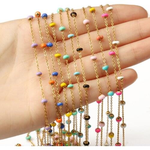 1Meter Handmade Gold Plated Wire Wrapped Rosary Link Stainless Steel Chain for Jewelry Making DIY Necklace Bracelet Accessories