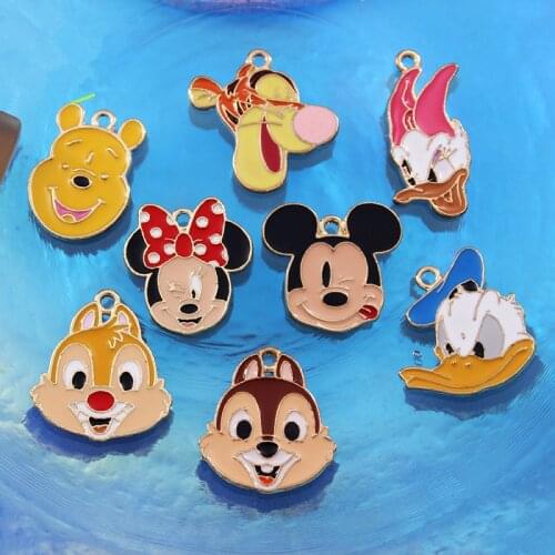 10 Pcs Disney Mickey Minne Winnie Keychains Accessories Cartoon Enamel Animal DIY Jewelry Accessories