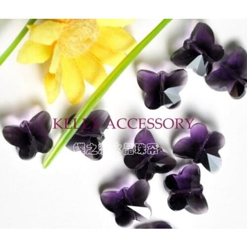 100pcs Straight Hole Crystal Beads 12x14mm Violet Butterfly Charm Loose Glass Beads For Jewelry Making Craft DIY Beads Curtain