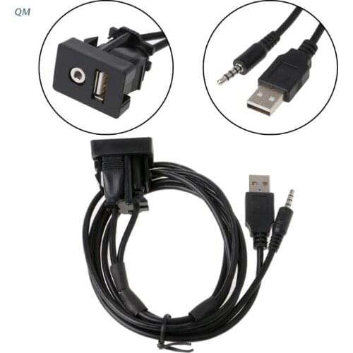 13MF 1M Car Dash Flush Mount USB Port Auto Boat 3.5mm AUX USB Extension Cable Adapter