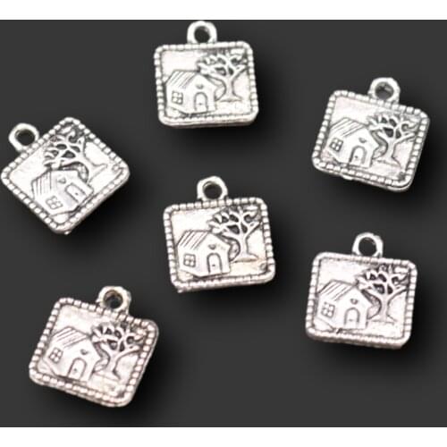 15pcs Silver Plated Retro Humanistic Style House & Sycamore Tree Tag Alloy Pendant DIY Charms For Jewelry Crafts Making M788