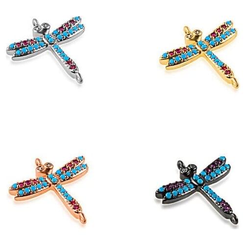 17*20mm dragonfly crystal micro pave cz zircon cubic zirconia beads copper silver gold plated bracelet necklace accessories dfwr