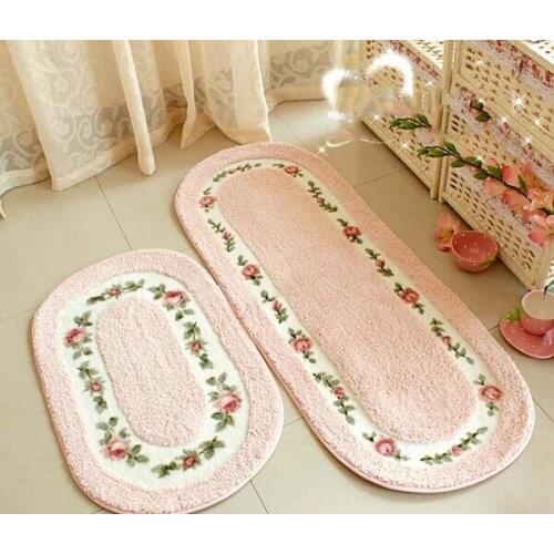 2pcs Christmas Oval Pink Rose Carpet Living Room Floor Mat Bedroom Area Carpet Floor Mat Bedroom Carpet
